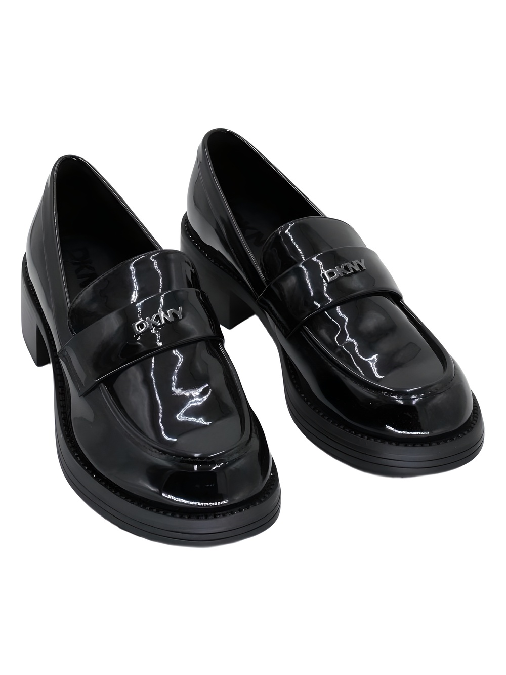 DKNY Civelli Black Patent Round Toe Heeled Loafers Size 8.5M